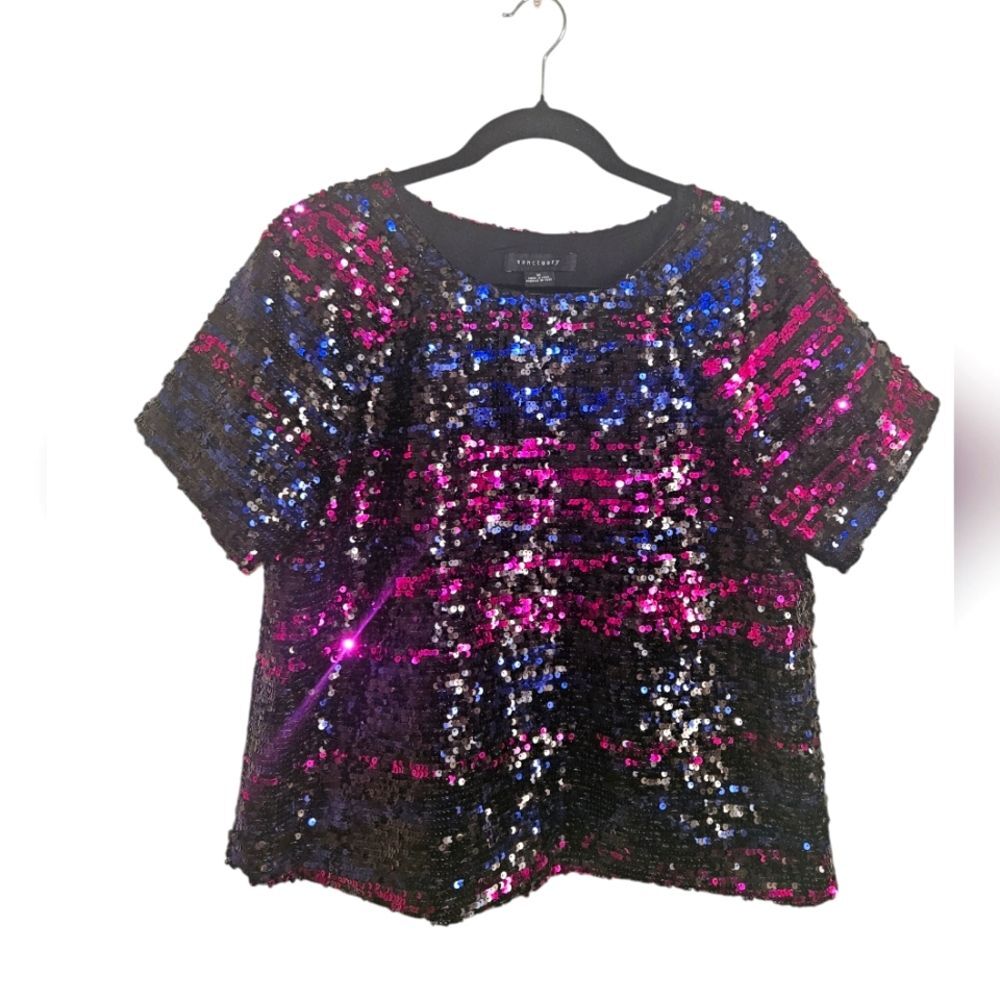 Sanctuary " Street Pink" Sequin Short Sleeve Top Size M